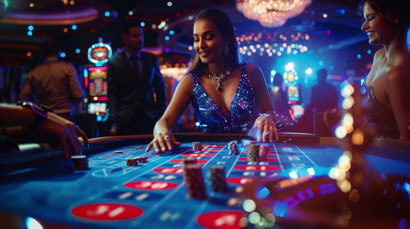 Antarmuka permainan baccarat dengan chat pemain real-time